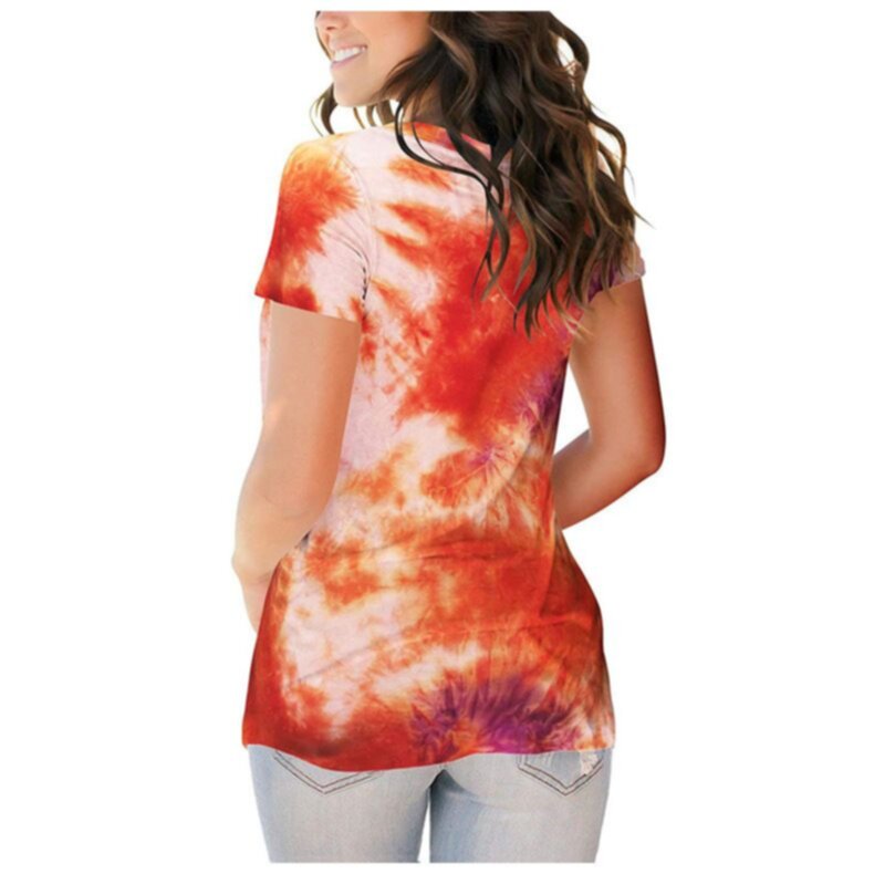 Summer New Tie Dye V-Neck Women T-Shirt 